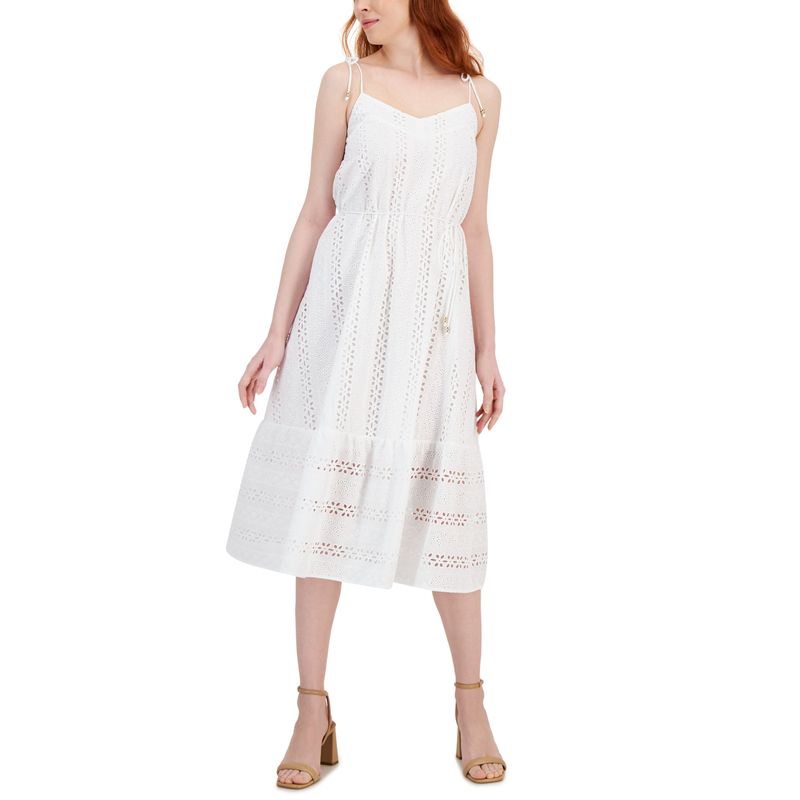 Women's Sleeveless V-Neck Eyelet Midi Dress